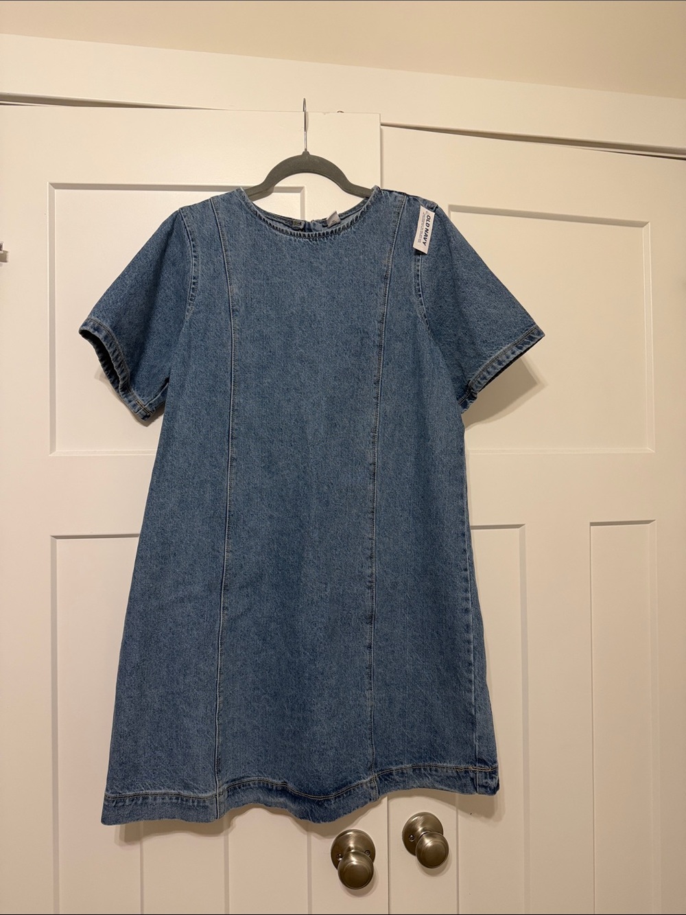 Old Navy Blue Denim Short-Sleeve A-Line Dress
